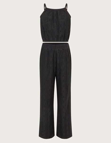 Lace Top and Trousers Set, Black (BLACK), large