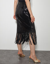Shay Sequin Tassel Pencil Skirt, Black (BLACK), large
