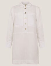 Tatiana Linen Blend Tunic Shirt, White (WHITE), large