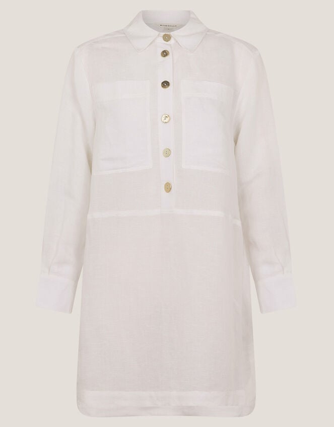 Tatiana Linen Blend Tunic Shirt, White (WHITE), large