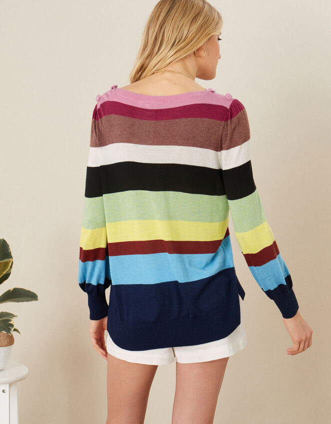 Sandra Stripe Blouson Sleeve Jumper, Blue (NAVY), large
