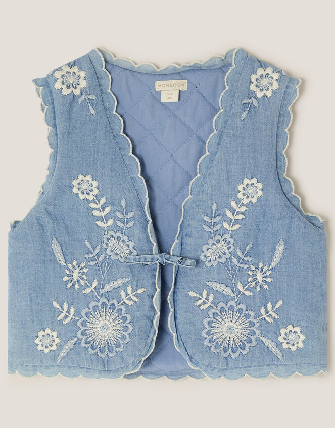 Embroidered Chambray Waistcoat, Blue (BLUE), large