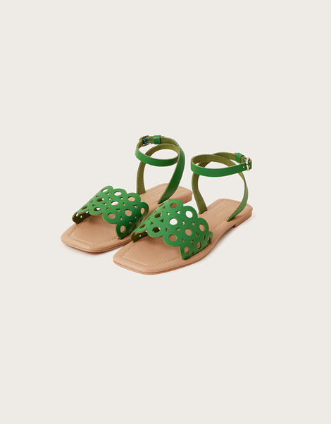 Cutwork Leather Sandals Green, Green (GREEN), large
