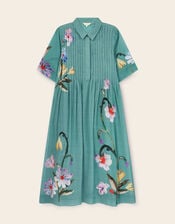 East Rihan Watercolour Floral Midi Shirt Dress, Green (MINT), large