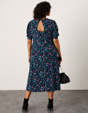 Animal Print Jersey Midi Dress, Blue (NAVY), large