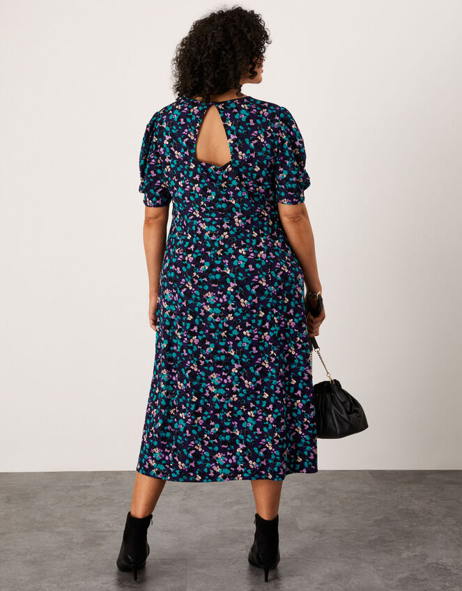 Animal Print Jersey Midi Dress, Blue (NAVY), large