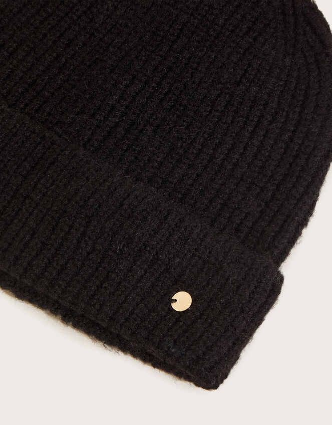 Super Soft Knit Beanie Hat with Recycled Polyester, Black (BLACK), large