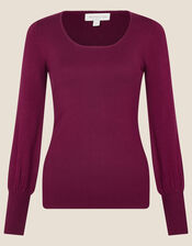 Scoop Neck Jumper, Red (BERRY), large