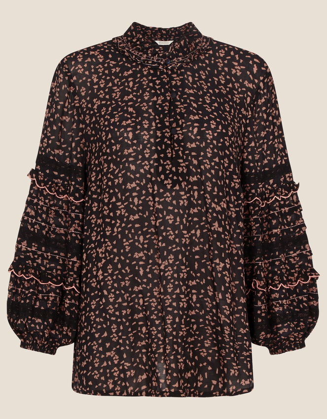 Anastasia Animal Scallop Blouse, Black (BLACK), large