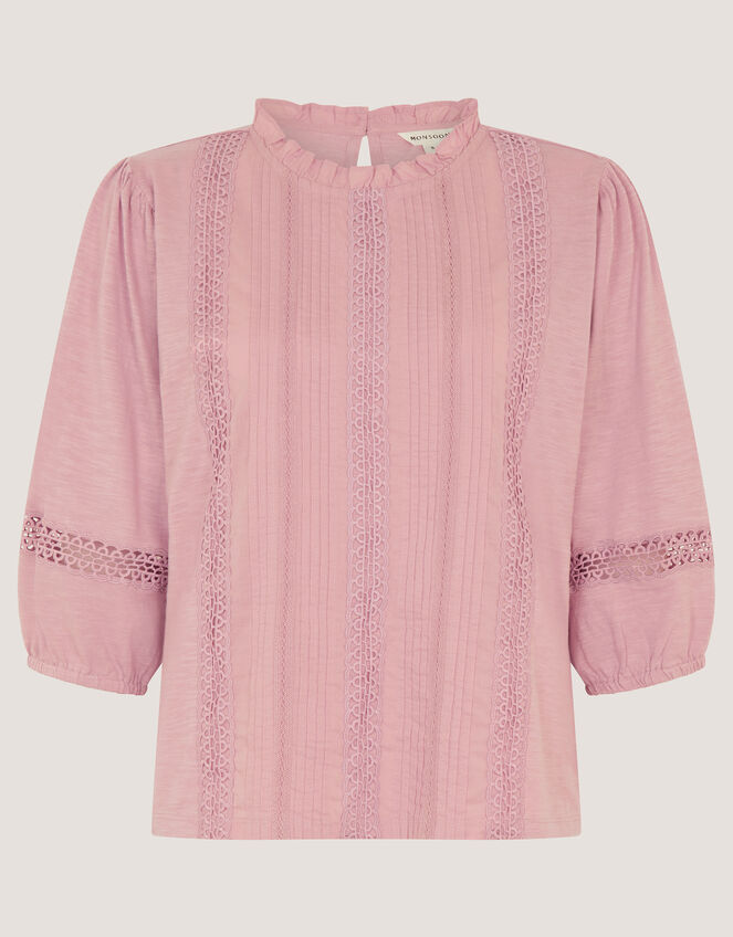 Lorna &frac34; Sleeve Lace Top, Pink (PINK), large