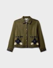 East Bella Embroidered Cotton Twill Jacket, Green (GREEN), large
