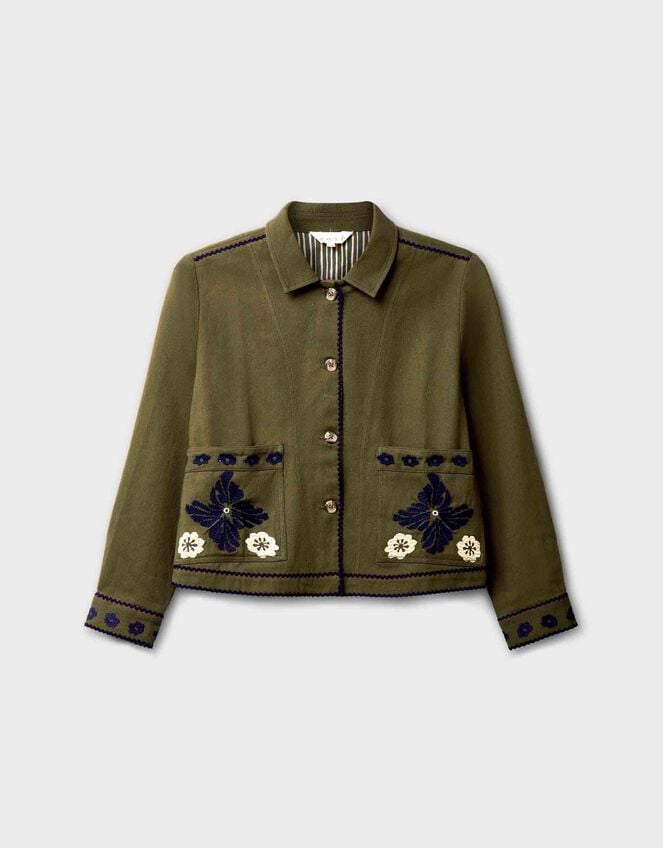 East Bella Embroidered Cotton Twill Jacket, Green (GREEN), large