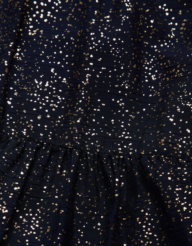 Foil Tiered Maxi Dress in Recycled Polyester, Blue (NAVY), large