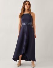 Strappy Sequin High-Low Prom Dress, Blue (NAVY), large