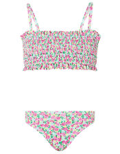 Ditsy Floral Shirred Bikini Set, Green (GREEN), large