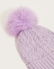 Pom-Pom Cable Knit Hat, , large