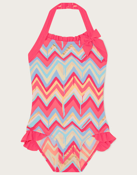 Chevron Frill Trim Swimsuit with Recycled Polyester, Multi (MULTI), large