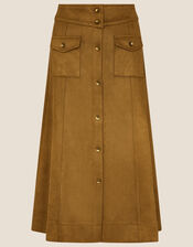Button-Through Suedette Skirt, Camel (CAMEL), large