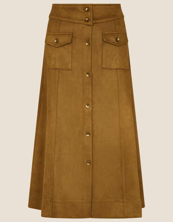 Button-Through Suedette Skirt, Camel (CAMEL), large
