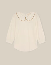 Caris Collar Jersey Top, Ivory (IVORY), large