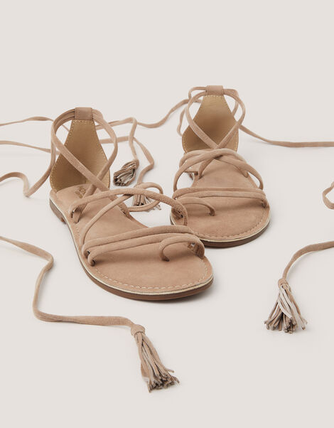 Gia Tassel Strap Suede Sandals, Natural (NEUTRAL), large