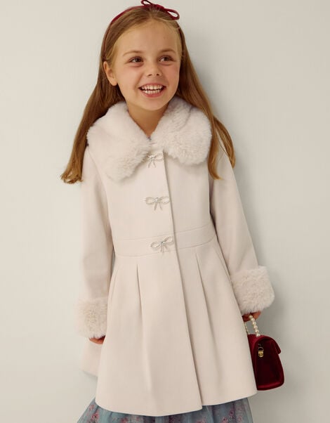 Isabella Faux Fur Collar Coat, Ivory (IVORY), large