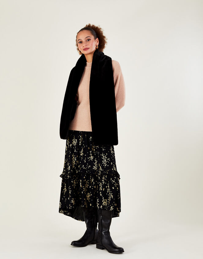 Lina Foil Print Skirt in Sustainable Viscose, Black (BLACK), large