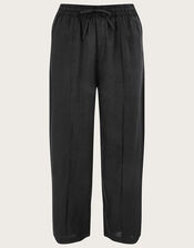Linen Wide Leg Pull On Trousers, Black (BLACK), large