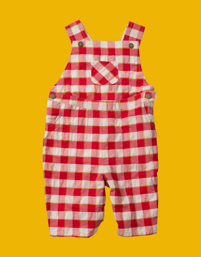 Little Green Radicals Check Shortie Dungarees, Red (RED), large