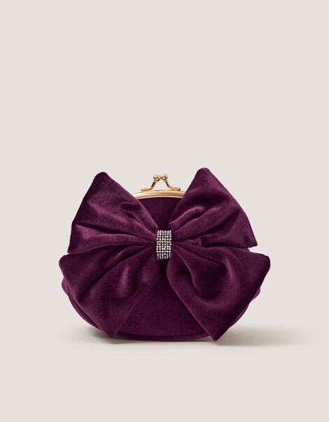 Velvet Bow Clip Frame Bag, Purple (PURPLE), large