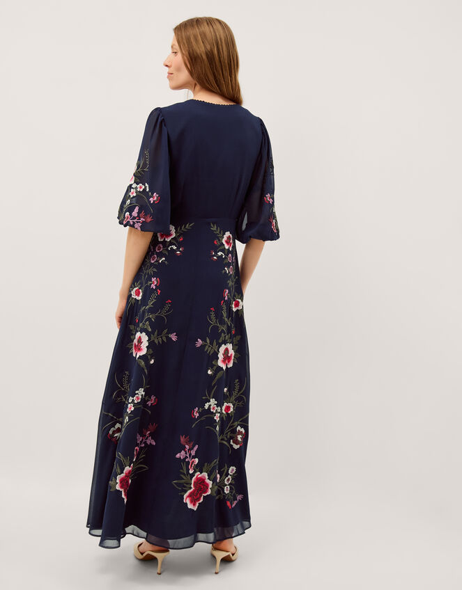 navy embroidered maxi dress Iris Embroidered Plunge Sheer Overlay Maxi Dress
