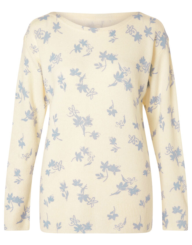 Ellie Floral Slash Neck Jumper, Ivory (IVORY), large