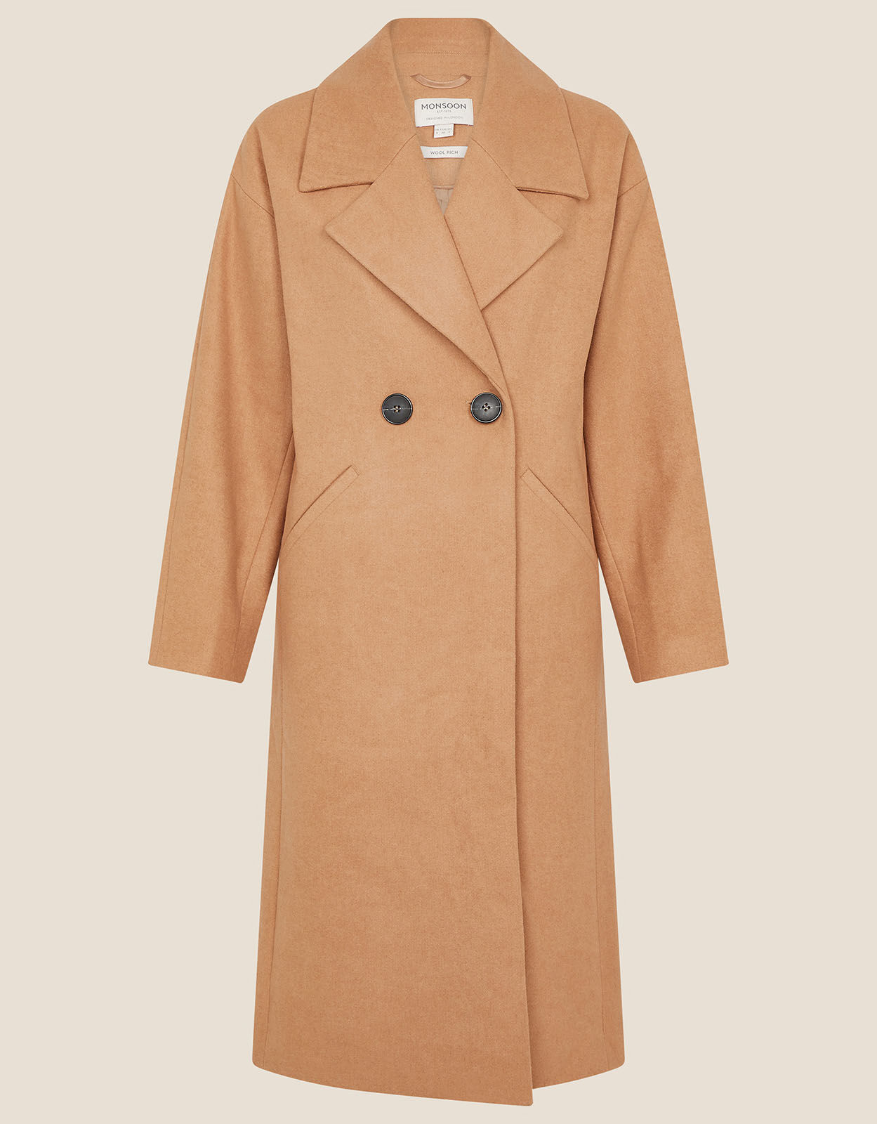 Lilian Longline Coat in Wool Blend Camel