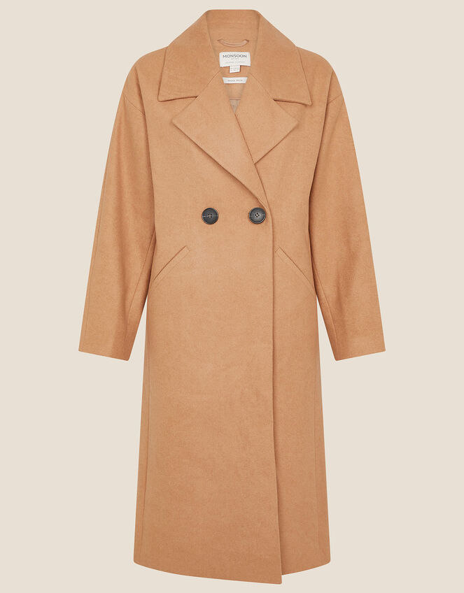 Lilian Longline Coat in Wool Blend, Camel (CAMEL), large