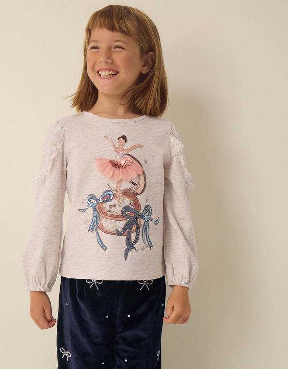 Sequin Ballerina Long Sleeve Top, Ivory (IVORY), large