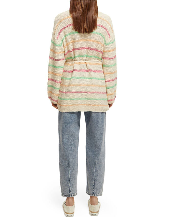 Scotch and Soda Stripe Tie Waist Cardigan, Natural (NATURAL), large
