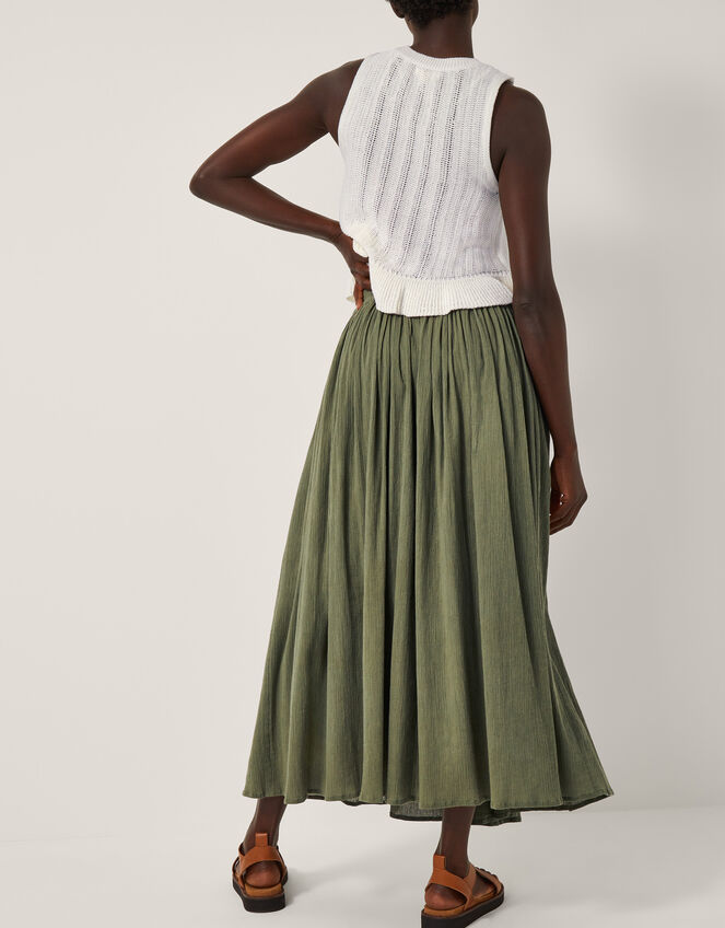 Bethany Crinkle Midi Skirt, Green (KHAKI), large