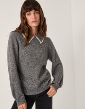 Caryn Embellished Collar Jumper, Grey (GREY), large