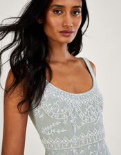 Eugiene Embroidered Shorter Length Maxi Dress, Green (SAGE), large