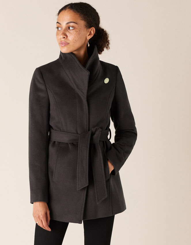 Remmie Short Belted Coat, Grey (CHARCOAL), large