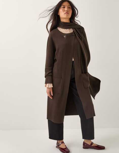 Santi Longline Cardigan & Scarf, Brown (CHOCOLATE), large