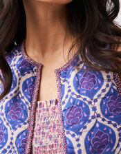 Petite Mendigote Print Embellished Waistcoat, Blue (INDIGO), large