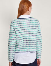 Round Neck Stripe Cardigan, Green (GREEN), large