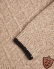 Cable Knit Half Zip Jumper, Camel (OATMEAL), large