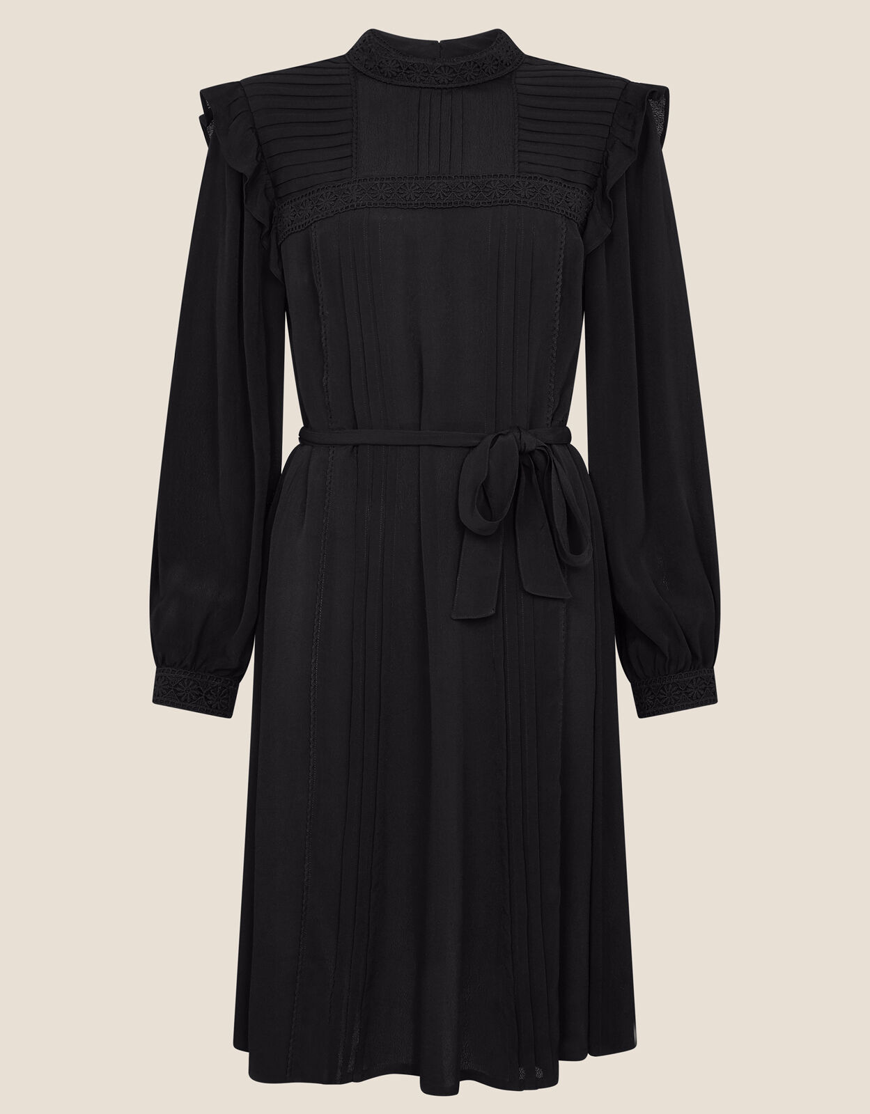 Victoriana Lace Trim Dress Black