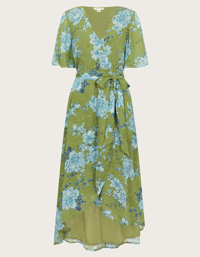 Eva Floral Wrap Midi Dress, Green (GREEN), large