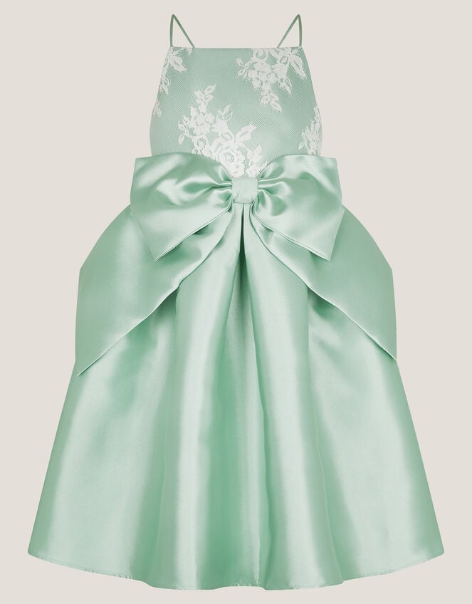 Juniper Satin Lace Bow Bridesmaid Dress, Green (SAGE), large
