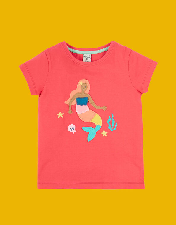 Frugi Mermaid Appliqué T-Shirt, Pink (PINK), large