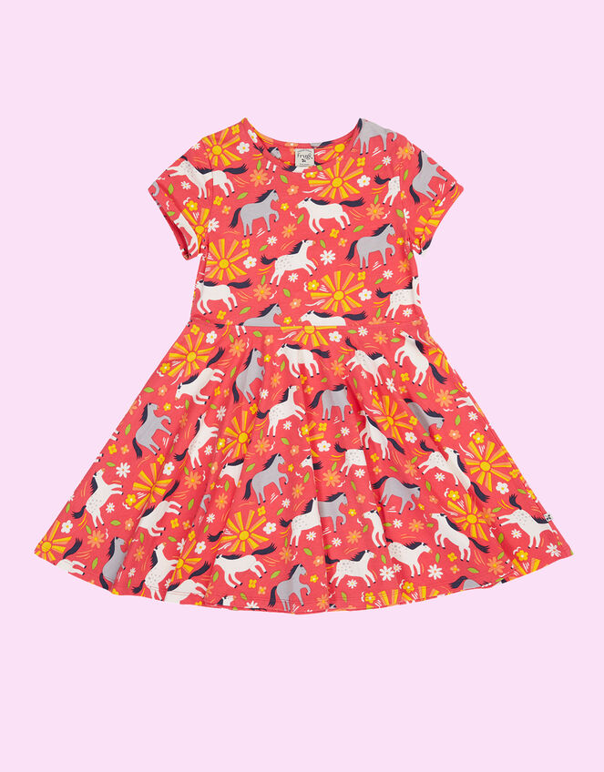 Frugi Spring Printed Skater Dress, Pink (PINK), large