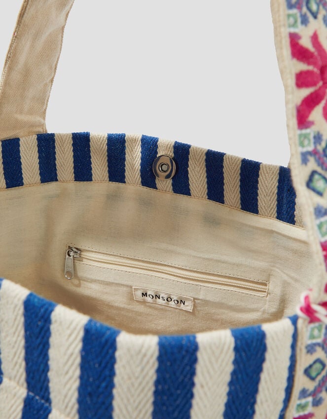 Dara Embroidered Stripe Beach Bag, , large